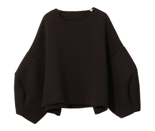 Retro Space Cotton Lantern Sleeve Sweatshirt Women Loose Pullover Hoodies Casual Jumper Sweats Tops 2 color
