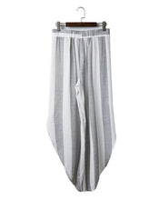 Retro Striped print Irregular Wide Leg Pants With Sashes Women Long Trousers Femme Casual Pants