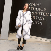 Rhombus Plaid Long Hairy Shaggy Faux Sheep Fur Coat Women O Neck Faux Fur Mid Long Coats Warm Outerwear