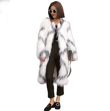 Rhombus Plaid Long Hairy Shaggy Faux Sheep Fur Coat Women O Neck Faux Fur Mid Long Coats Warm Outerwear