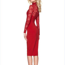 Sexy Bodycon Dress Lace Patchwork Turtleneck Midi Dresses Slim Long Sleeve Pencil Party Dress Veatidos Women Clothing M0491