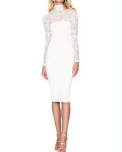 Sexy Bodycon Dress Lace Patchwork Turtleneck Midi Dresses Slim Long Sleeve Pencil Party Dress Veatidos Women Clothing M0491