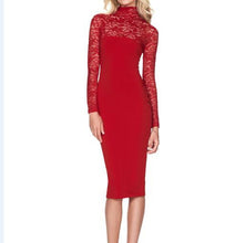 Sexy Bodycon Dress Lace Patchwork Turtleneck Midi Dresses Slim Long Sleeve Pencil Party Dress Veatidos Women Clothing M0491