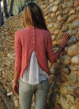 Sexy Button Backless Split Striped Print Tee Women tshirt tee shirt femme camisetas mujer 2 color xs s m