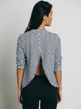 Sexy Button Backless Split Striped Print Tee Women tshirt tee shirt femme camisetas mujer 2 color xs s m