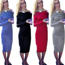 Sexy Cotton Strechy Midi Dress Fahion Word Collar Women Package Hip Bodycon Dress Robes Vestidos LX074