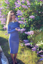 Sexy Cotton Strechy Midi Dress Fahion Word Collar Women Package Hip Bodycon Dress Robes Vestidos LX074