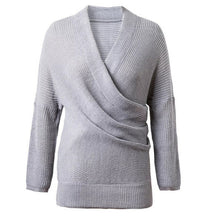 Sexy Cross V neck Off shoulder Sweater Women Irregular Long Sleeve Jumper Pullovers kleding jerseis femme Knitwear
