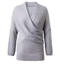 Sexy Cross V neck Off shoulder Sweater Women Irregular Long Sleeve Jumper Pullovers kleding jerseis femme Knitwear
