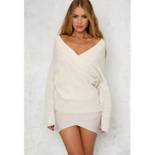 Sexy Cross V neck Off shoulder Sweater Women Irregular Long Sleeve Jumper Pullovers kleding jerseis femme Knitwear