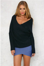 Sexy Cross V neck Off shoulder Sweater Women Irregular Long Sleeve Jumper Pullovers kleding jerseis femme Knitwear