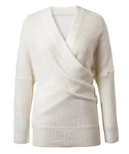 Sexy Cross V neck Off shoulder Sweater Women Irregular Long Sleeve Jumper Pullovers kleding jerseis femme Knitwear