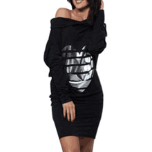Sexy Heart Print Loose Casual Mini Bodycon Dresses Warm Women Long Sleeve Dress Off Shoulder Sexy Dress Vestidos GV327
