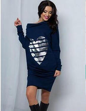 Sexy Heart Print Loose Casual Mini Bodycon Dresses Warm Women Long Sleeve Dress Off Shoulder Sexy Dress Vestidos GV327