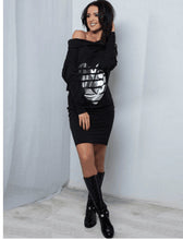 Sexy Heart Print Loose Casual Mini Bodycon Dresses Warm Women Long Sleeve Dress Off Shoulder Sexy Dress Vestidos GV327