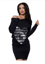Sexy Heart Print Loose Casual Mini Bodycon Dresses Warm Women Long Sleeve Dress Off Shoulder Sexy Dress Vestidos GV327