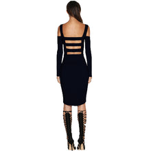 Sexy Hollow Out Dress Backless Bodycon Off Shoulder Bandage Dresses Knee Length Long Sleeve Party Dresses Vestidos M0437