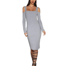 Sexy Hollow Out Dress Backless Bodycon Off Shoulder Bandage Dresses Knee Length Long Sleeve Party Dresses Vestidos M0437