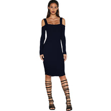 Sexy Hollow Out Dress Backless Bodycon Off Shoulder Bandage Dresses Knee Length Long Sleeve Party Dresses Vestidos M0437