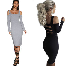 Sexy Hollow Out Dress Backless Bodycon Off Shoulder Bandage Dresses Knee Length Long Sleeve Party Dresses Vestidos M0437