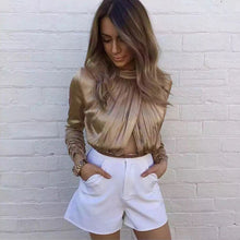 Sexy Hollow Out Women Bodysuit High Neck Imitate Silk Blouses Women Body Top Long Sleeve Office Shirts Bodysuit Top