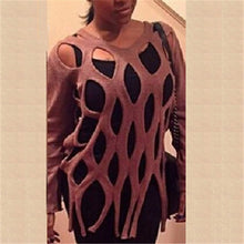 Sexy Ladies' Hollow Out Tassel Hem Knit Sweaters Long Sleeve V Neck Pullovers Jumper Knitwear Tops Plus Size LX208