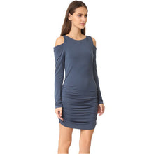 Sexy Off Shoulder Dress Robe Femme Long Sleeve Slim Draped Bodycon Dress Cold Shoulder Mini Party Dress Ropa Mujer