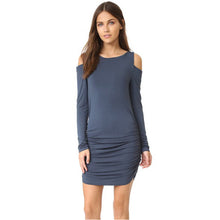 Sexy Off Shoulder Dress Robe Femme Long Sleeve Slim Draped Bodycon Dress Cold Shoulder Mini Party Dress Ropa Mujer