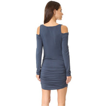 Sexy Off Shoulder Dress Robe Femme Long Sleeve Slim Draped Bodycon Dress Cold Shoulder Mini Party Dress Ropa Mujer