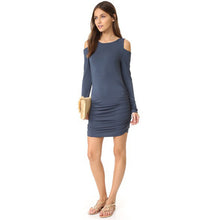 Sexy Off Shoulder Dress Robe Femme Long Sleeve Slim Draped Bodycon Dress Cold Shoulder Mini Party Dress Ropa Mujer