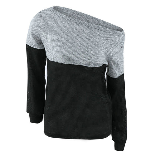 Sexy Off Shoulder Sweater Tops Warm Women's Contrast Color Pullovers Plus Size 3 Color Sweater Shirts LX100