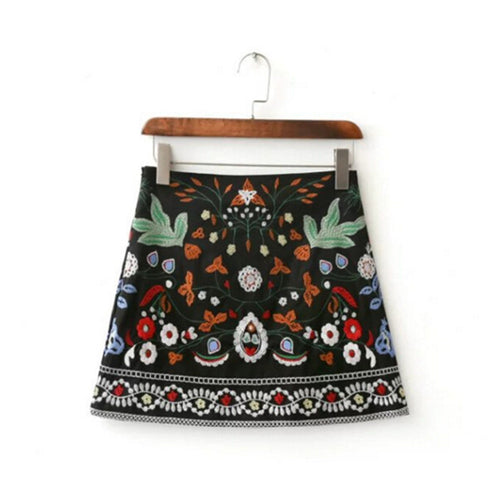 Sexy Package Hips Floral Embroidery Skirt brandy melville Women Contrast color Black mini short Skirts Femme