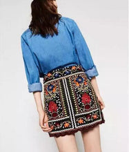 Sexy Package Hips Flower Embroidery Skirt Women BOHO Contrast color Black mini short Skirts Femme