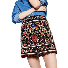 Sexy Package Hips Flower Embroidery Skirt Women BOHO Contrast color Black mini short Skirts Femme