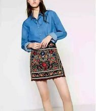 Sexy Package Hips Flower Embroidery Skirt Women BOHO Contrast color Black mini short Skirts Femme