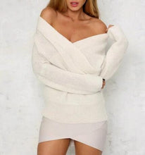 Sexy Pullovers White Sweater Women Sweater Retro Batwing Sleeve Elegant Loose V Neck Sweaters Pullover GV427