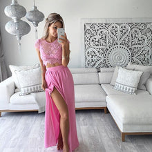 Sexy Split Maxi Dress 3 Piece Set Women Dress Pink White Lace Beach Dress Crochet Party Dresses Women Outfits