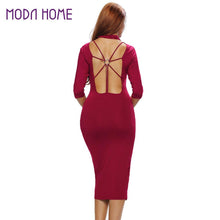 sexy-women-bodycon-pencil-dress-mock-neck-o-ring-accent-robe-femme-cut-out-back-half-sleeve-midi-dress-black-white-dress BBL