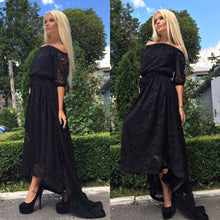 Sexy Women Lace Dresses Casual Cold Shoulder Half Sleeve Party Dress Maxi Dress Vestidos Black White Plus Size M0513