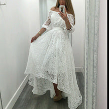 Sexy Women Lace Dresses Casual Cold Shoulder Half Sleeve Party Dress Maxi Dress Vestidos Black White Plus Size M0513