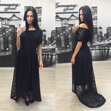Sexy Women Lace Dresses Casual Cold Shoulder Half Sleeve Party Dress Maxi Dress Vestidos Black White Plus Size M0513