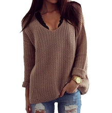 Sexy Women Sweaters Solid Hollow Out V Neck Loose Long-Sleeved Pullover Sweater Outerwear Women Clothing J4170