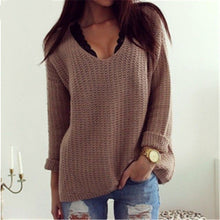 Sexy Women Sweaters Solid Hollow Out V Neck Loose Long-Sleeved Pullover Sweater Outerwear Women Clothing J4170