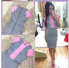 Sexy dress women pink gray color block tight fitted dresses ladies sexy bodycon zipper back dress J3271