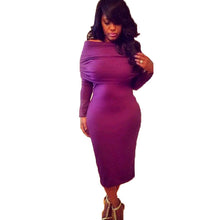 Slash Neck Dress Sexy Wrap Bodycon Dress Ladies Knee-Length Long Sleeve Women Dress Slim Knitted Robe Femme