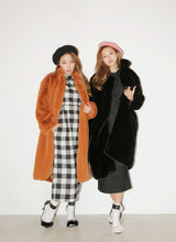 Solid color Hairy Shaggy Faux Fur Coat Woman Lapel Faux Rex rabbit Fur Long Coats Warm Outerwear