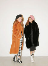 Solid color Hairy Shaggy Faux Fur Coat Woman Lapel Faux Rex rabbit Fur Long Coats Warm Outerwear
