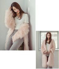 Solid color Long Hairy Shaggy Faux Fox Fur Coat Women V Neck Faux Fur Long Coats Warm Outerwear