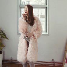 Solid color Long Hairy Shaggy Faux Fox Fur Coat Women V Neck Faux Fur Long Coats Warm Outerwear