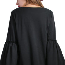 and-fashion-women-flare-sleeve-mini-dress-solidcolor-dress-v-neck-long-sleeve-a-line-elegant-dress-black BBL